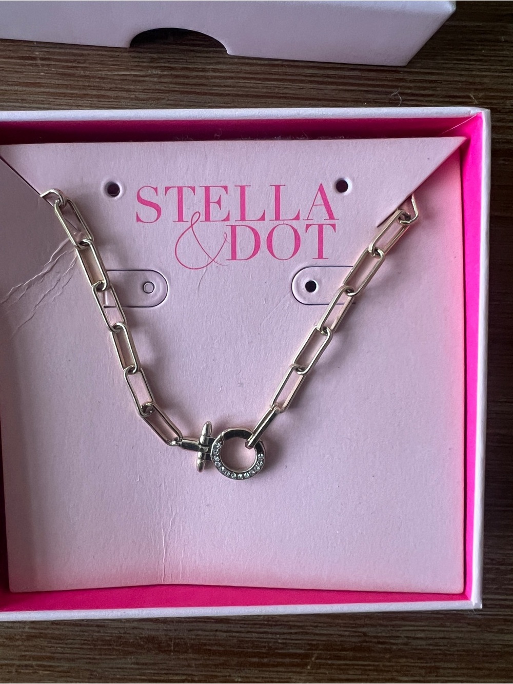 Stella & Dot Delicate Short Charm Keeper Gold Paperclip Chain Necklace